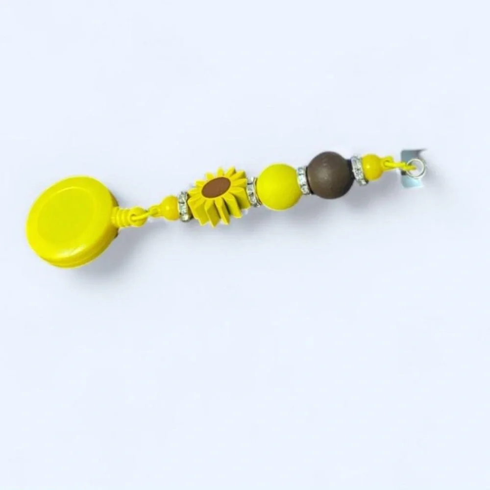 Sunflower beaded Badge Reel ID Holder
